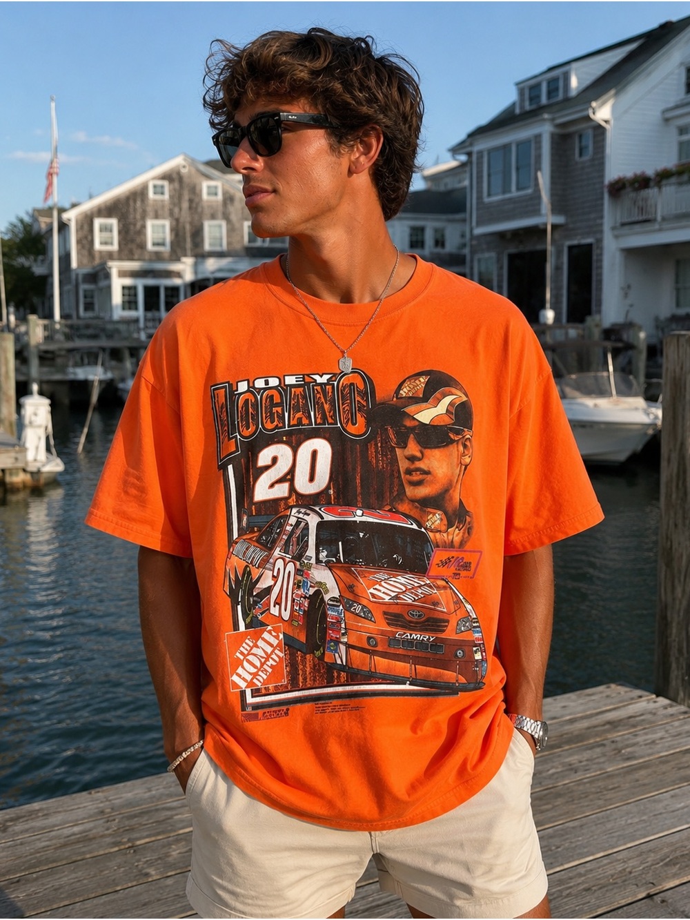 Y2K Vintage Joey Logano #20 Home Depot NASCAR Orange Racing Graphic Tee 2XL